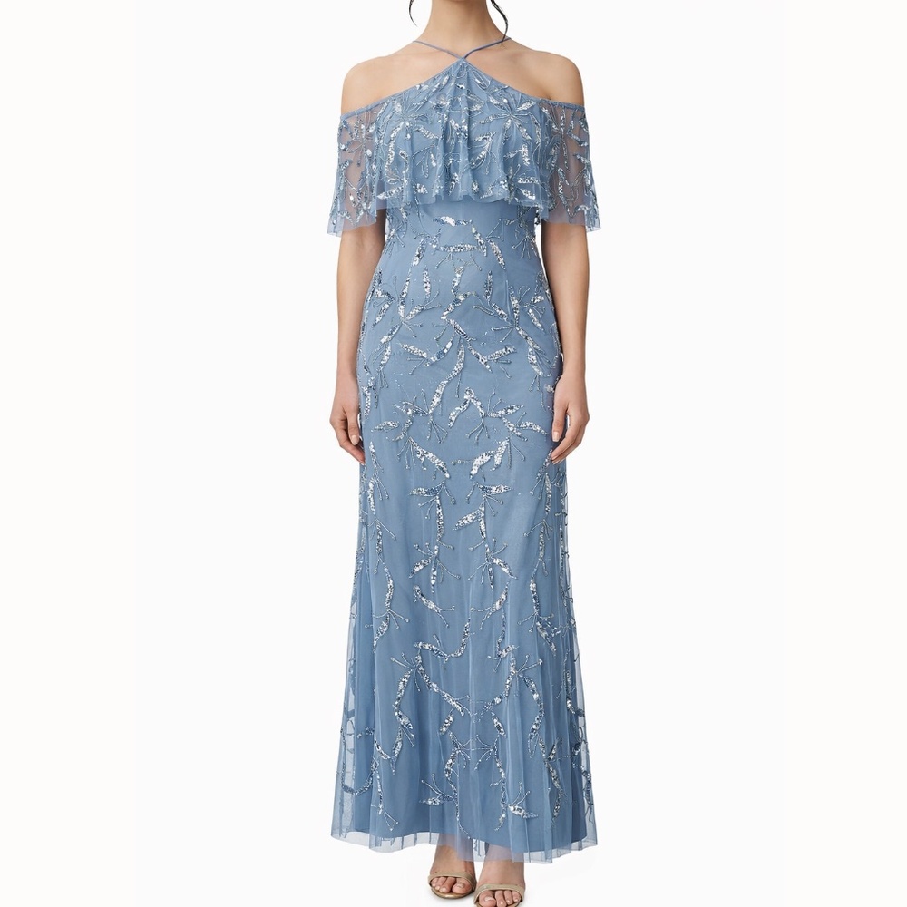 Aidan Mattox -‎ Embellished Off-the-Shoulder Halter Gown